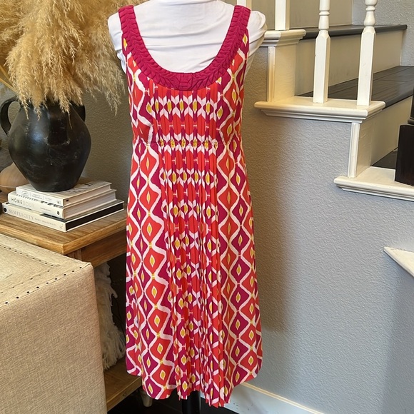 Tory Burch Geometric Print Sleeveless Dress Pink Orange Size 8 - Picture 2 of 8
